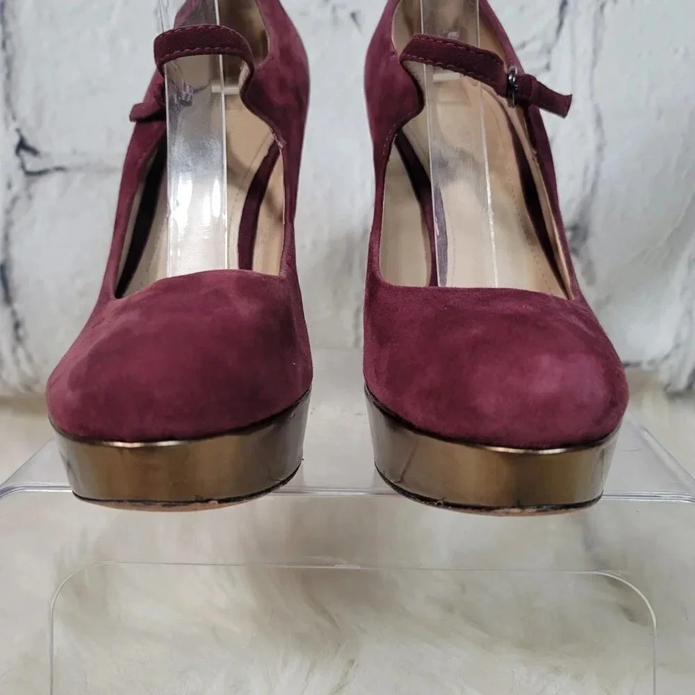 Joan & David Daquimberly Mary Jane Purple Gold Pumps Platform Heel Leather Suede - Picture 3 of 15